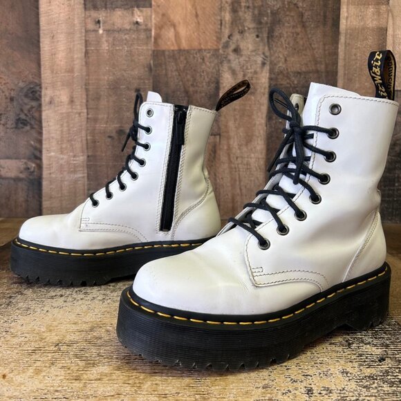 Dr. Martens Jadon Side Zip Patent Leather White Platform Combat Boots Womens 7 - Picture 11 of 12